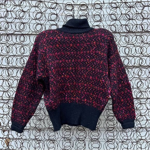 Vintage 90s Liz Claiborne Orange Fuchsia Black Knit Turtleneck Sweater MEDIUM - Picture 3 of 8